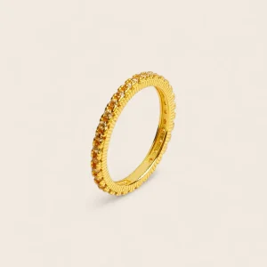 DARK CHAMPAGNE – Diamanten-Inlay Zirkonia Ring in dunkler Champagnerfarbe, aus 925 Silber 18K vergoldet