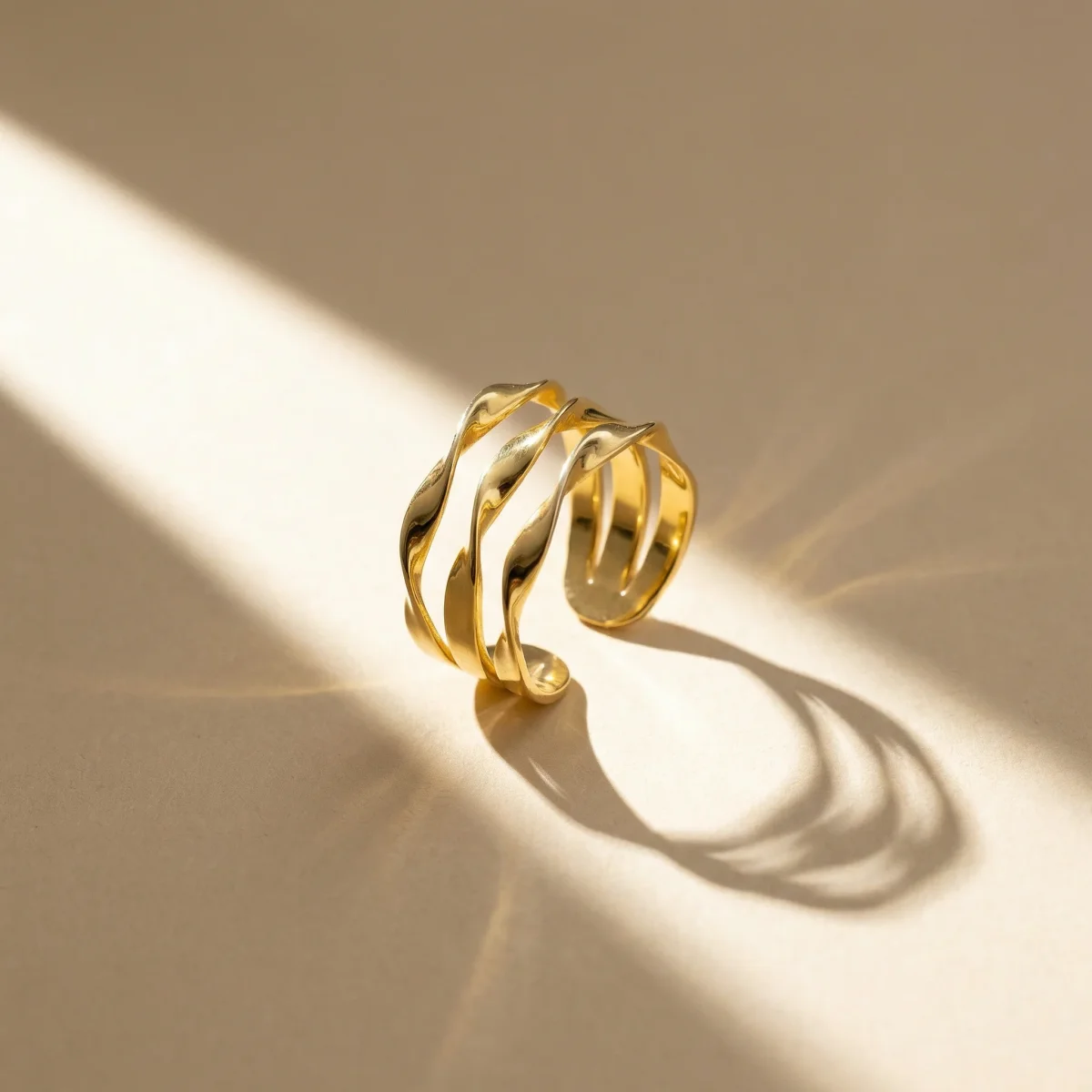 Größenverstellbarer Wellen Ring aus 925er Silber oder Silber vergoldet – Bild 2