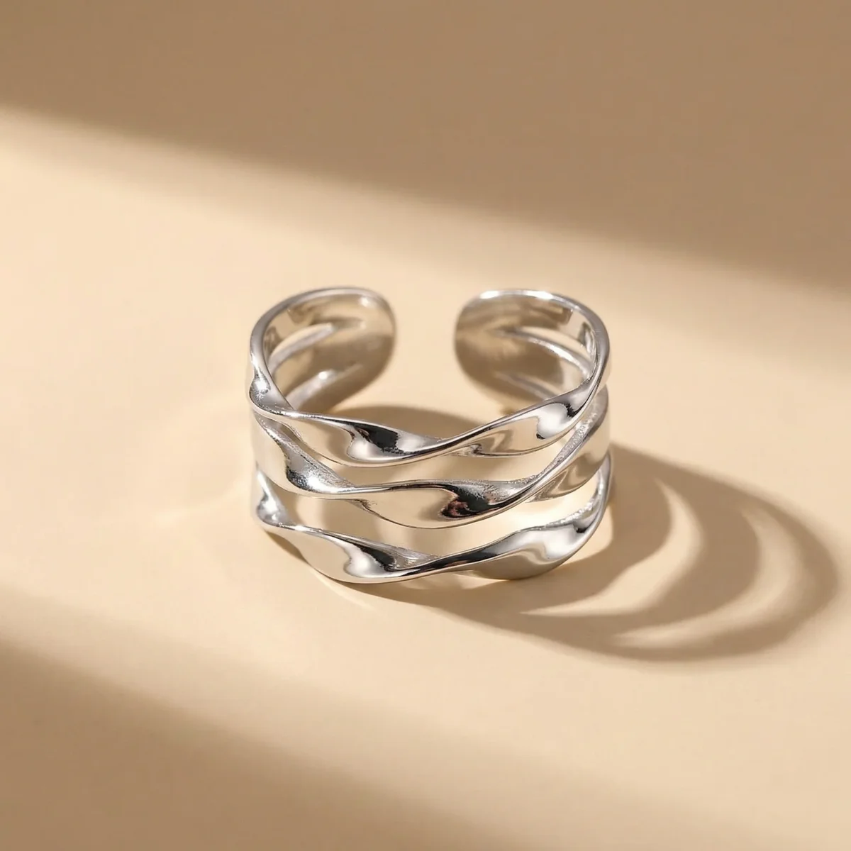 Größenverstellbarer Wellen Ring aus 925er Silber oder Silber vergoldet – Bild 5