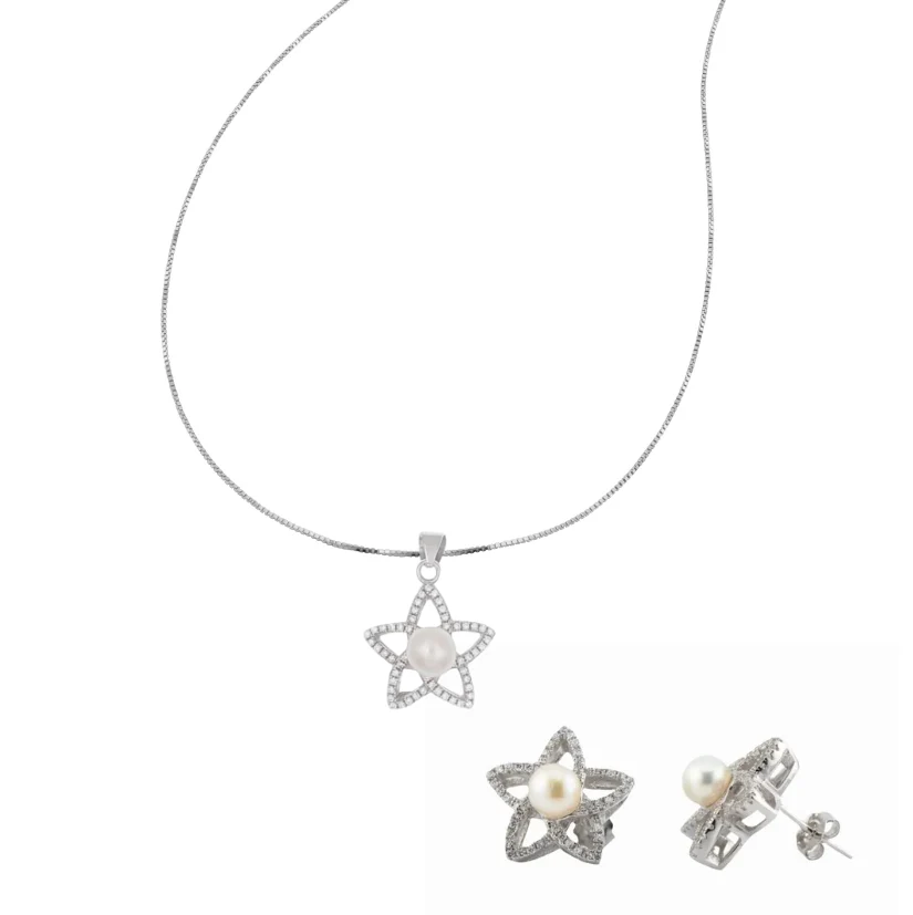 Blütenperle Schmuckset - Sterling Silber